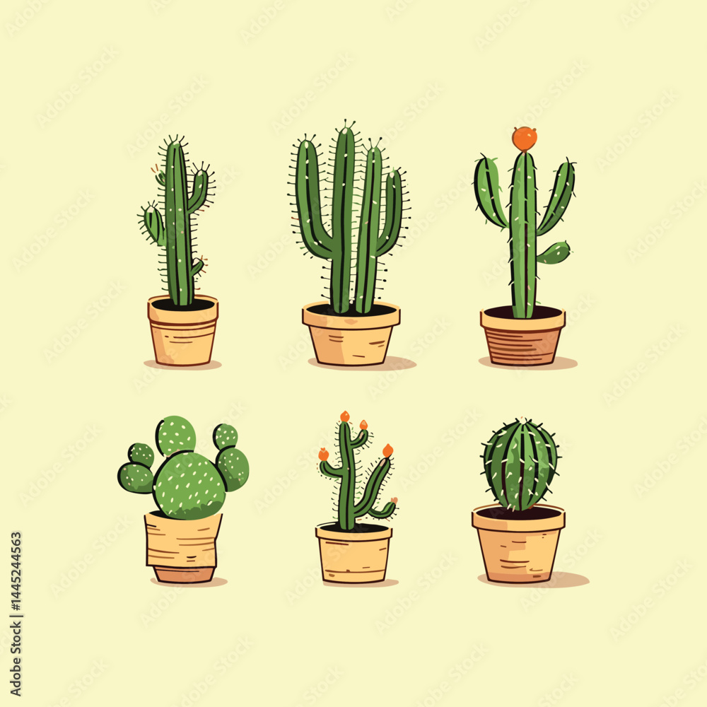 Miniature Cactus Vector Set Miniature Cactus Vector Set