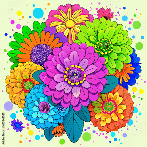 Colorful flowers arranged in a vase against a plain white background.