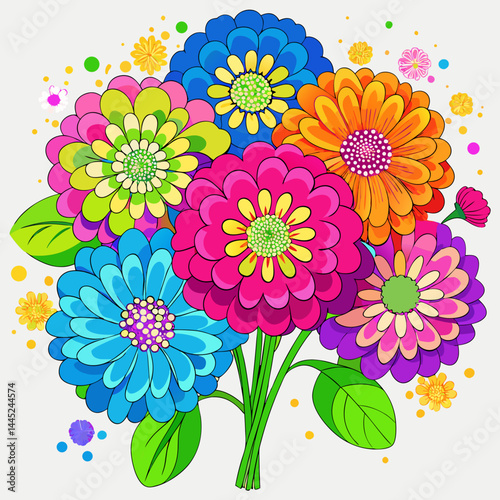 Colorful flowers arranged in a vase against a plain white background.
