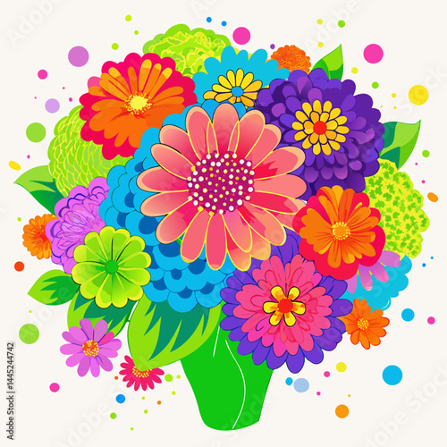 Colorful flowers arranged in a vase against a plain white background.