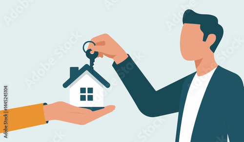 Real Estate agent giving a house key vector illustration