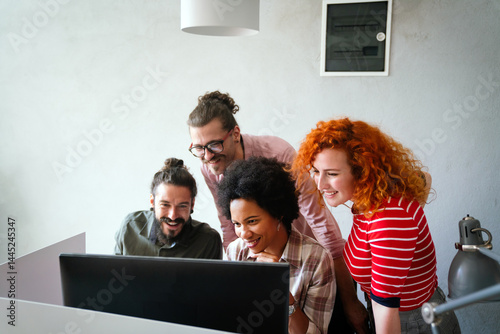 Obraz na płótnie Software engineers working on project and programming in company. Startup business teamwork concept w salonie