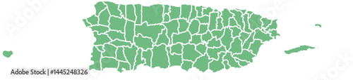 Vector map of Puerto Rico with clearly defined island borders and country outline. Green color scheme with white contours. Perfect for educational, infographic, and professional use.