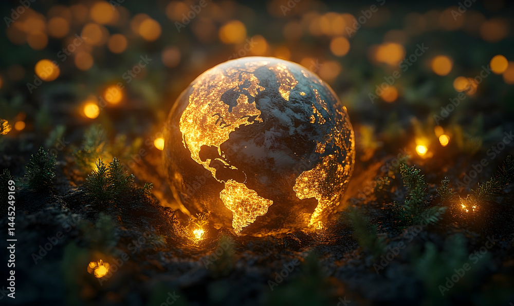Glowing earth globe on dark ground Glowing earth globe on dark ground