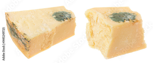 moldy parmesan cheese isolated on white background