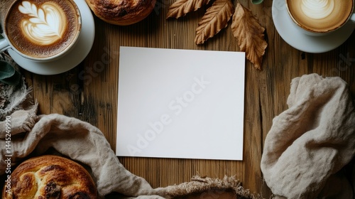 Cozy Autumn Flat Lay: Blank Notecard with Coffee & Pastries