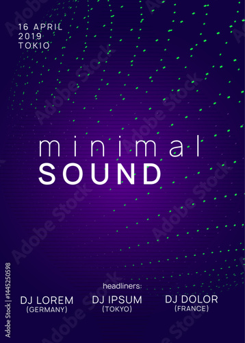 Techno Banner. Fest Trance Template. Green Sound Event. Concert Invite. Soundwave Radio Illustration. Edm Flyer. Pink Music Poster. Blue Techno Banner