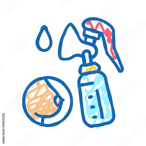 pumpking milk with breast pump icon doodle illustration