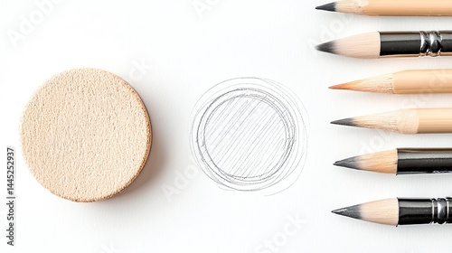 Flatlay of Pencils, Eraser, and Perspective Drills
