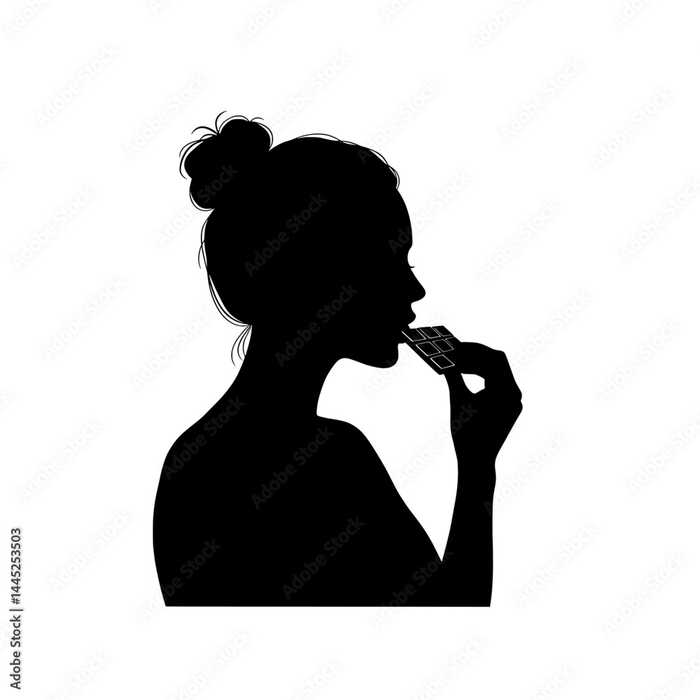 Woman Eating Chocolate Bar Mindful Treat Vector Silhouette Woman Eating Chocolate Bar Mindful Treat Vector Silhouette