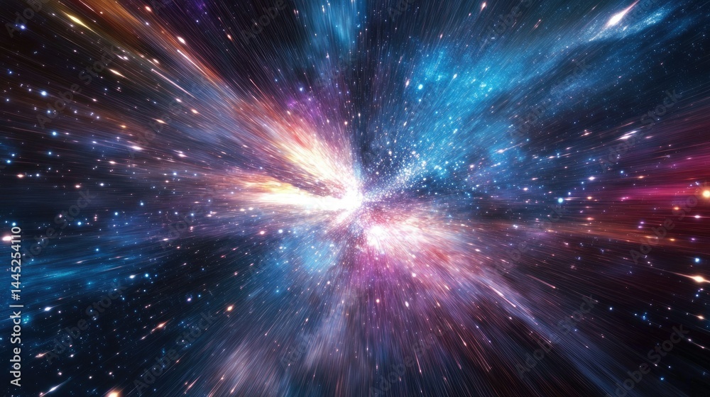 A stunning visualization of a cosmic explosion in deep space, showcasing vibrant colors and dynamic light patterns, creating a sense of movement and wonder in the universe