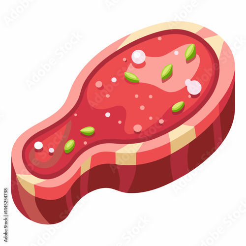 Raw steak displayed on a cutting board, showcasing its marbled texture and rich red color.