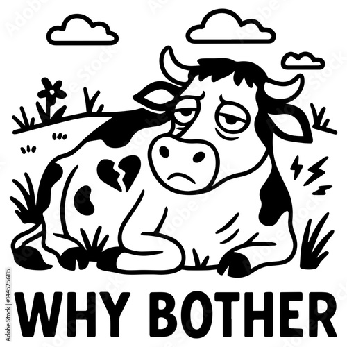 Sad Cow Silhouette Vector.  Funny sarcastic animal silhouette