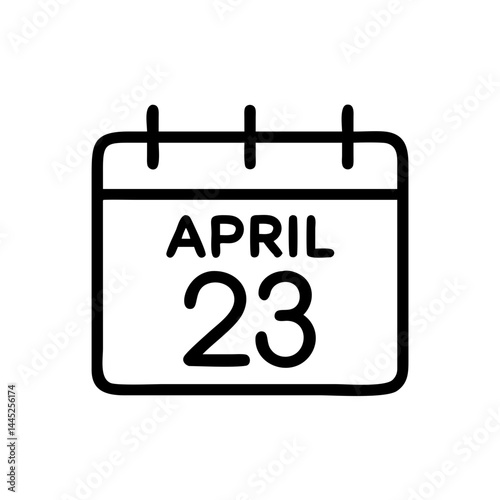 April 23 calendar page in minimalist black line style