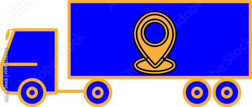 Freight delivery semi-truck icon with map pin for GPS tracking and transportation logistics – transparent background