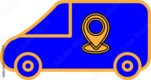 Delivery van icon with navigation pin for courier service, last mile delivery or tracking system – transparent background
