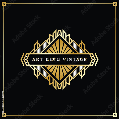 Golden Art Deco vintage graphic Illustration Vector