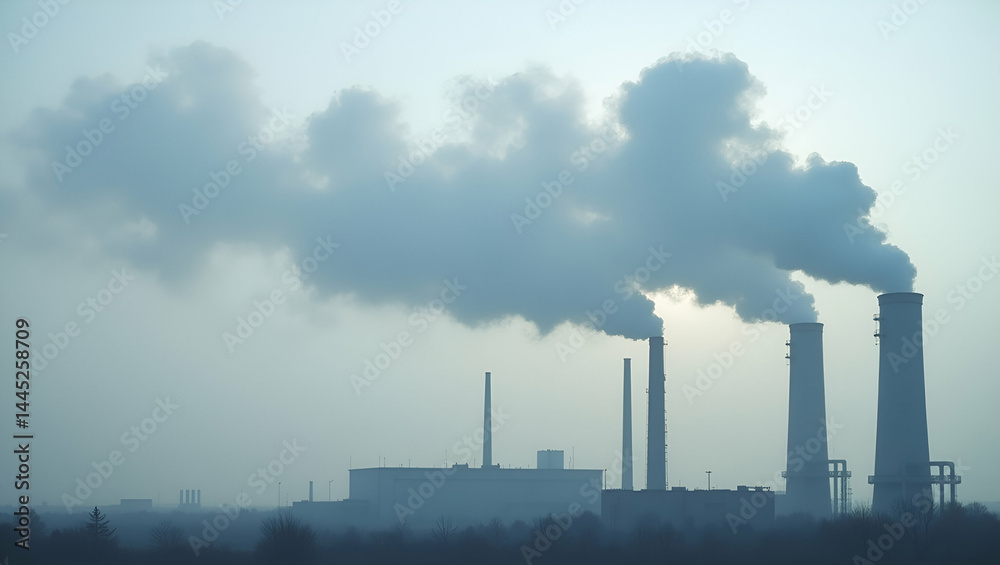 Industrial Smoke Plumes: Capturing Air Pollution Challenges and Regulatory Enforcement in Stock Photos - Emphasizing Intensity with Empty Space for Text Industrial Smoke Plumes: Capturing Air Pollution Challenges and Regulatory Enforcement in Stock Photos - Emphasizing Intensity with Empty Space for Text