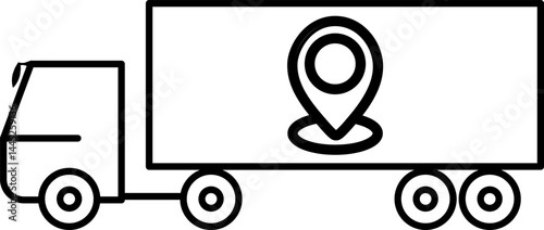 Freight delivery semi-truck icon with map pin for GPS tracking and transportation logistics – transparent background