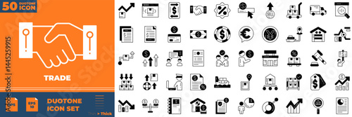 Trade Duotone Editable Icons set. Vector illustration in modern thin duotone style of trade icons: stocks, stock exchange, etc
