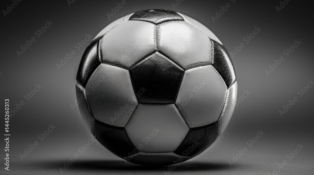 Naklejka premium Black and white soccer ball centered on white canvas