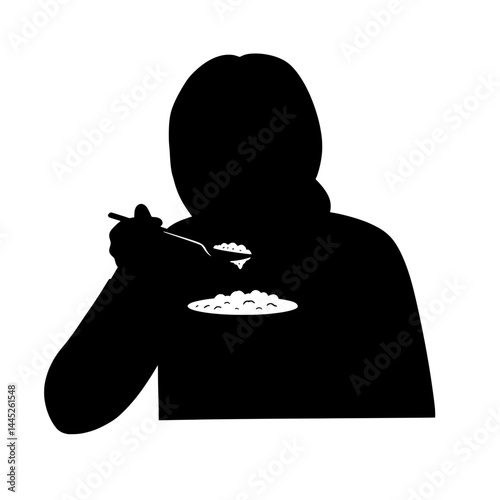 Healthy Oatmeal Breakfast Nutrition Black Vector Silhouette