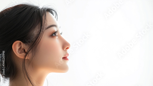 Asian woman  The side view  isolated on a white background.