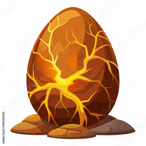 Golden egg with visible cracks, isolated on a white background, showcasing its textured surface and unique design.