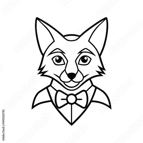 Line art drawing of a fox head wearing a monocle and a bow tie.eps
