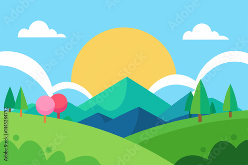 Sunrise Mountain Landscape A Serene Illustration of Nature's Beauty