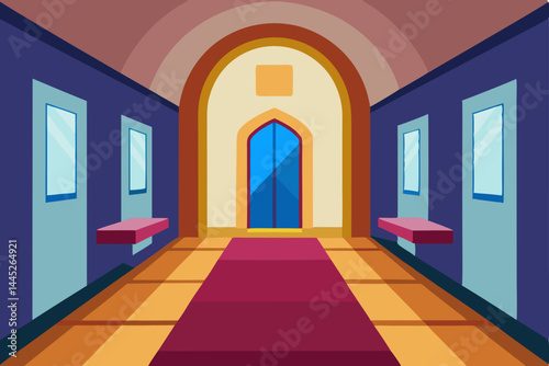 Grand Hallway Interior Design Elegant Corridor with Archways and Red Carpet