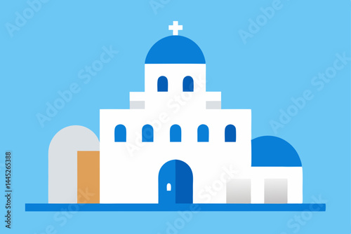 Greek Island Church Iconic Whitewashed Architecture and Azure Domes