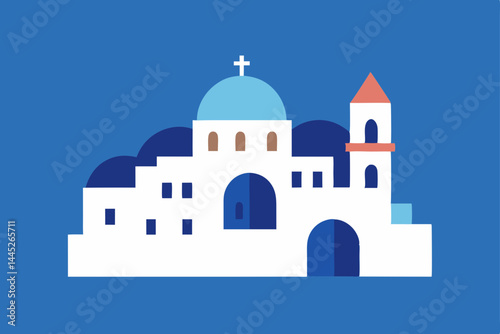 Charming Greek Island Church  Iconic Whitewashed Architecture and Azure Sea Views