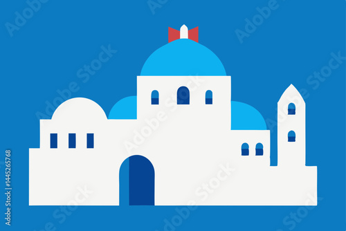 Iconic Santorini Architecture Whitewashed Buildings and Blue Domes Illustration