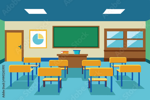 Classroom Learning Environment  Desks, Chalkboard, and Educational Space