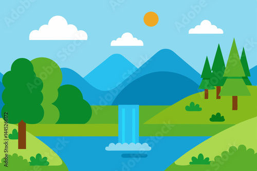 Serene Mountain Waterfall Landscape A Picturesque Vista of Nature's Beauty