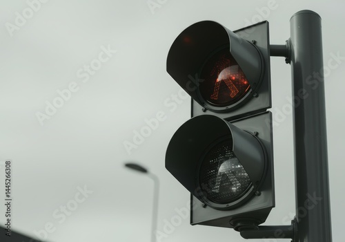 Obraz na płótnie Pedestrian traffic light illuminated with red stop symbol, providing essential road safety signage for urban pedestrian crossings in city streets and public areas. w salonie