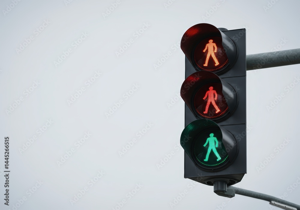 Pedestrian traffic light showing green light, meaning it is safe to cross the street. Road safety concept for pedestrian crossing.