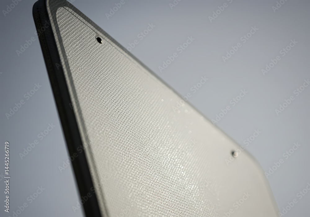 Closeup abstract view of road sign surface with textured pattern. Reflective material detail for transportation safety concept. Abstract background for traffic and regulations.