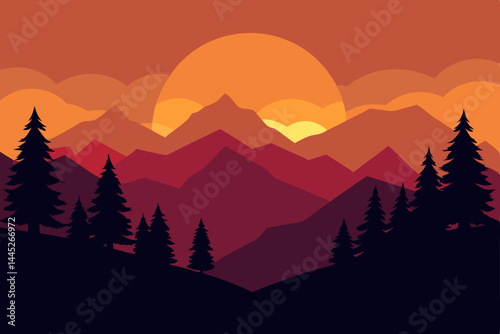 Majestic Sunset Mountain Landscape A Silhouette of Serenity