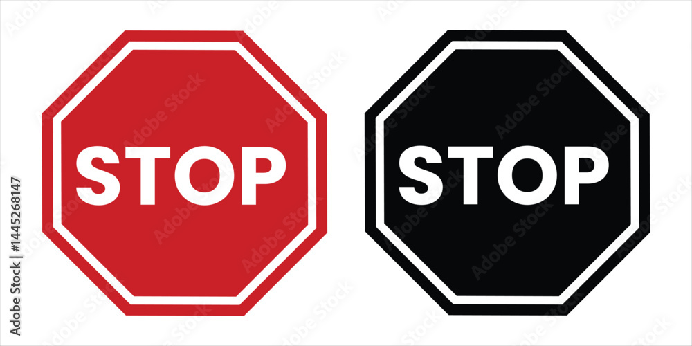 stop sign icon silhouette vector on white background.