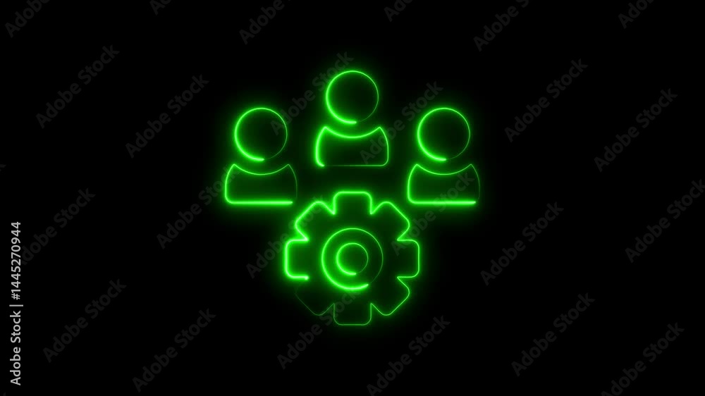 Neon teamwork and technology glowing green group collaboration with gear concept Neon teamwork and technology glowing green group collaboration with gear concept