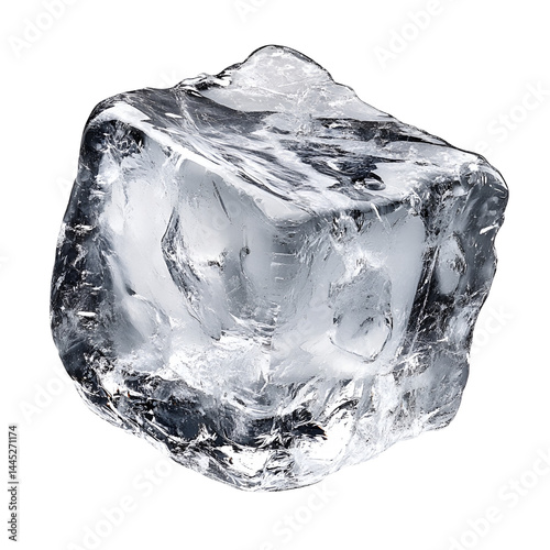 A large ice cube on black background