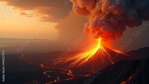 Volcanic Gases Emitting from Active Earth Vent: Impact on Global Warming & Atmospheric Changes - Photo Stock Concept with Empty Space for Text photo