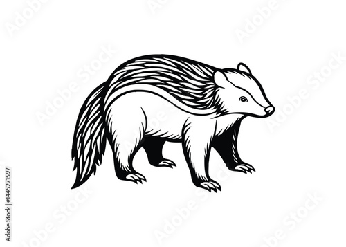 Silhouette of sloth bear isolated on a white background