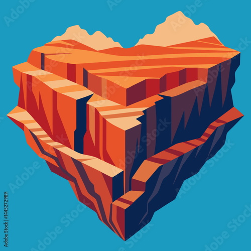 Heart-shaped mountain with a waterfall cascading into a serene lake below, surrounded by lush greenery.