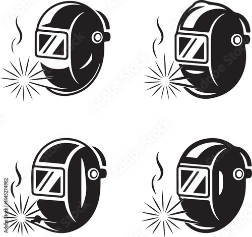 Welding Helmet Icons Set Black and White Design