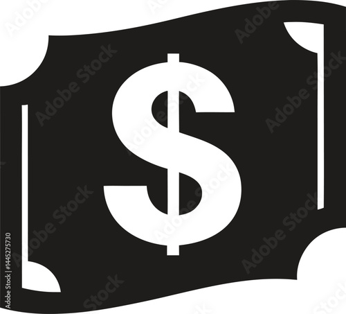 banknote with dollar sign icon black silhouette vector illustration on transparent background