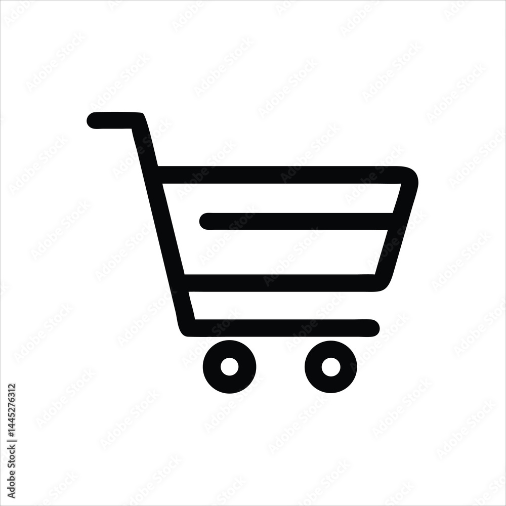 Minimalist Shopping Cart Icon – Black Outline Vector with Clean Lines Minimalist Shopping Cart Icon – Black Outline Vector with Clean Lines