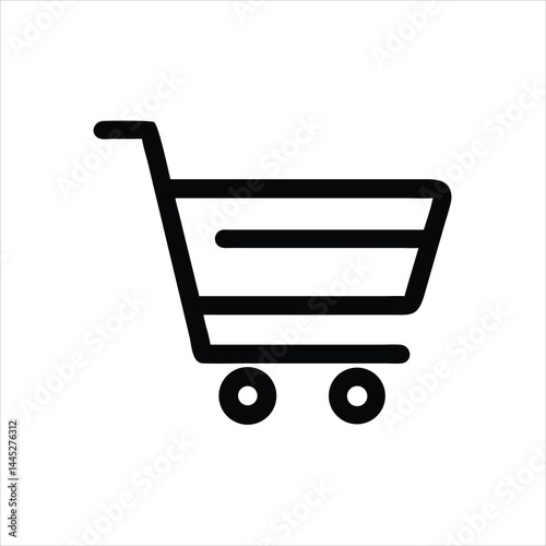 Minimalist Shopping Cart Icon – Black Outline Vector with Clean Lines